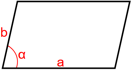 area av ett parallellogram givet två sidor och vinkeln mellan dem.[11]